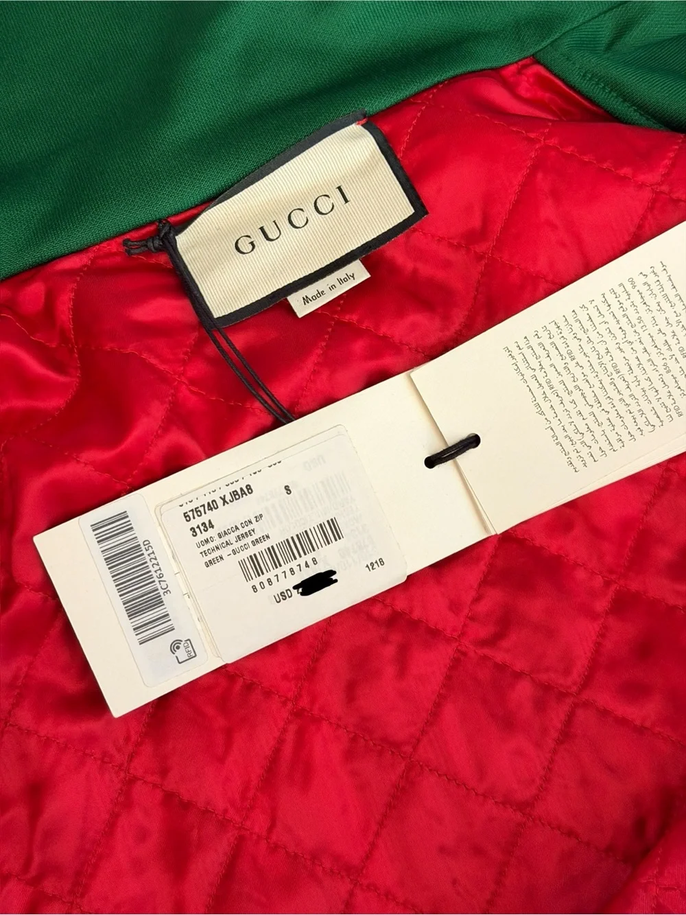 Gucci Green Track Jacket with Red and Navy Chain-Print Yoke